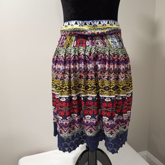 MILLE GABRIELLE MULTICOLOURED STRIATED FLARED SKIRT WITH SASH WOMEN SIZE L - Picture 4 of 6